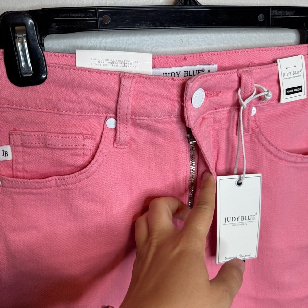 NWT Judy Blue High Rise Tummy Control Bubblegum Pink Denim Shorts - Picture 3 of 11